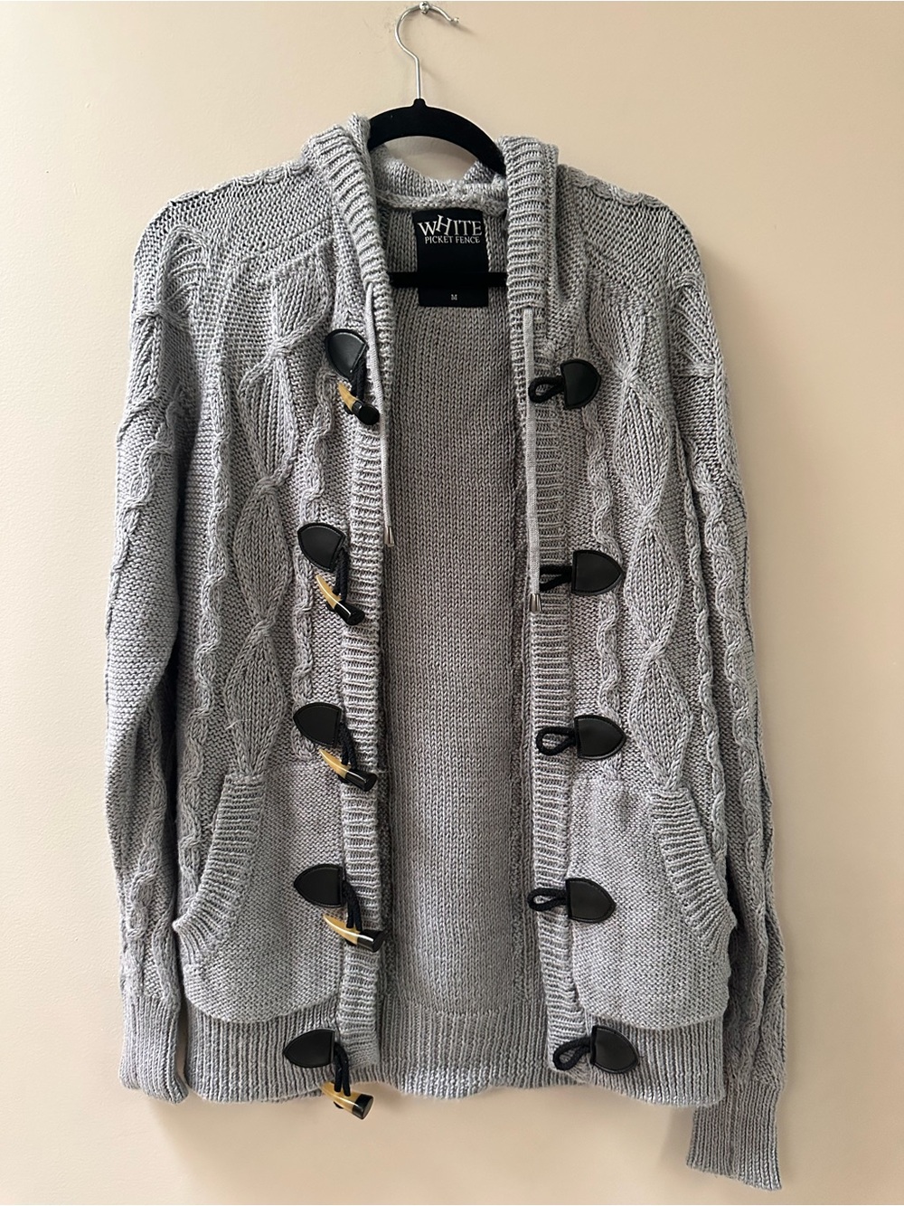 White Picket Fence Light Gray Cable Toggle Cardigan